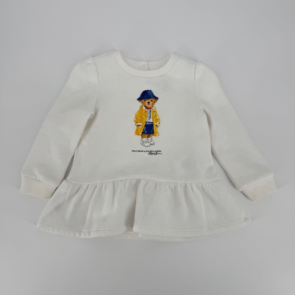 Polo Bear by Ralph Lauren Baby Girls Peplum Sweatshirt Dress White 18M